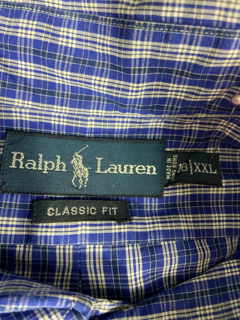 Ralph Lauren Blue White Plaid Button-Down Shirt Classic Fit Long Sleeve